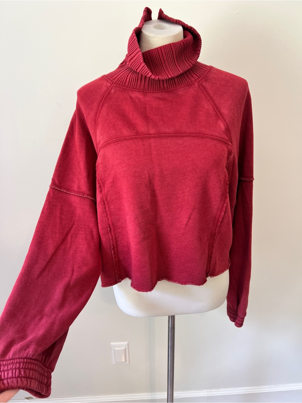Aerie Cropped Turtleneck Sweatshirt oversized Red Women’s Small s